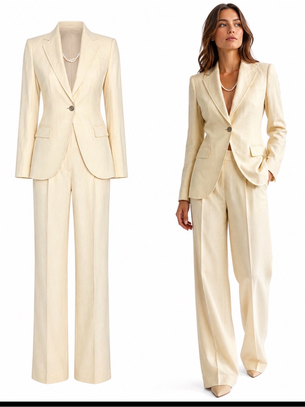 Dolce & Gabbana Beige Satin-Lined  suit with Branded Chain Detail